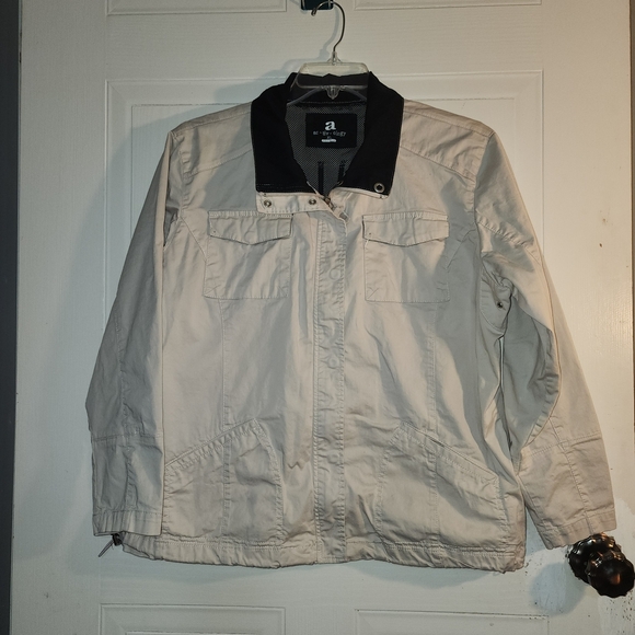 Women's Ac-tiv-ology Full Zip-Up And Snap Up Jacket Khaki Size XL Pockets - Picture 1 of 10